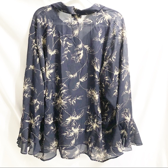 Lane Bryant Navy Floral Button Up Blouse - Picture 4 of 7